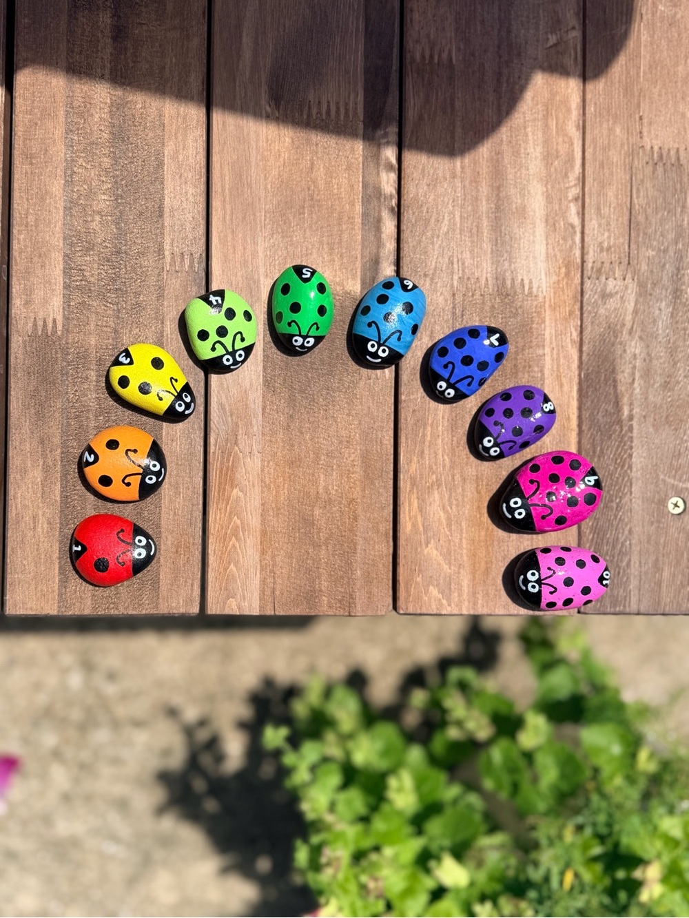 Rainbow Ladybug Counting Rocks - Handmade Montessori Number Learning Set (1-10)